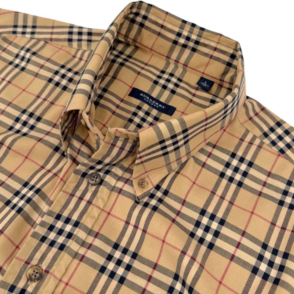 Vintage Y2K Burberry London Men's Nova Check Plaid Button Down Shirt Tan Large